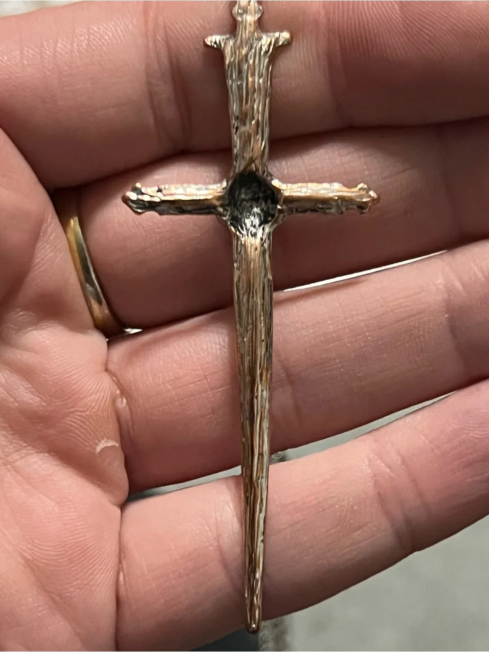 Silver Dagger Cross Necklace with Red Stone Eyes